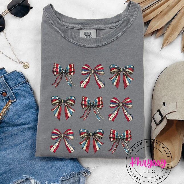 Patriotic Bows Vintage Americana Grid For Festive Celebrations