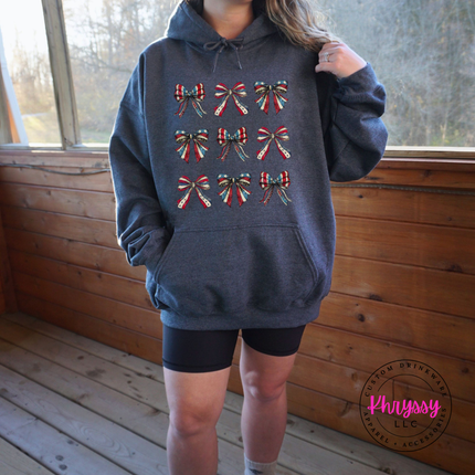 Dark Heather crewneck sweatshirt featuring a vintage red-white-and-blue flag-bow design.