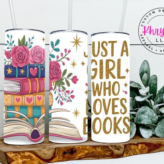 Personalized Book Lover Tumbler ⎸ Floral Book Stack Tumbler for Women ⎸ Custom Engraved Reader Gift