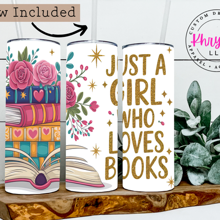 Personalized Book Lover Tumbler ⎸ Floral Book Stack Tumbler for Women ⎸ Custom Engraved Reader Gift