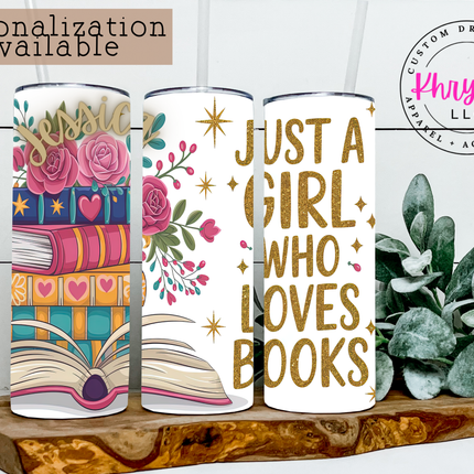 Personalized Book Lover Tumbler ⎸ Floral Book Stack Tumbler for Women ⎸ Custom Engraved Reader Gift