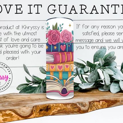 Personalized Book Lover Tumbler ⎸ Floral Book Stack Tumbler for Women ⎸ Custom Engraved Reader Gift