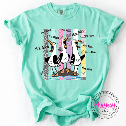 Island Reef pigment-dyed tee with a personalized seagull teacher print.
