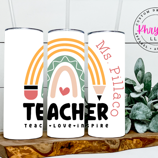 Personalized Teach Love Inspire Teacher 20oz Tumbler