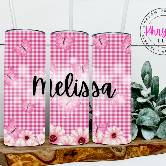 Pink Daisy Picnic 20oz Tumbler with Straw