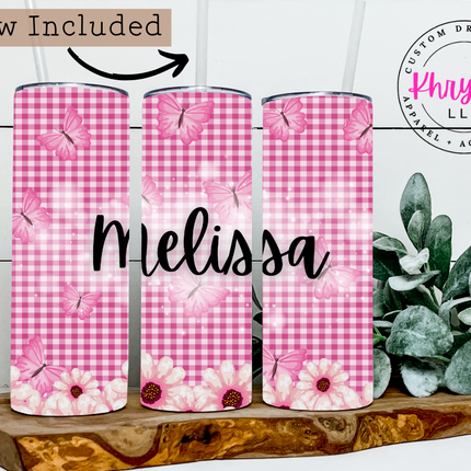 Pink Daisy Picnic 20oz Tumbler with Straw