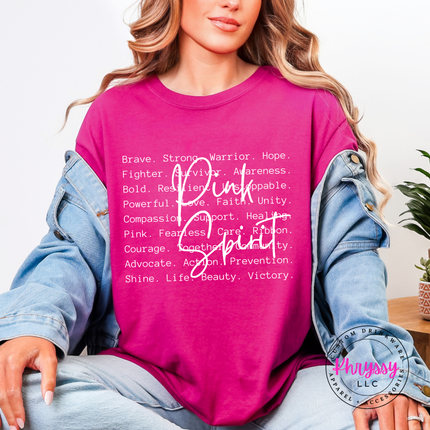 Boysenberry long sleeve tee with the brave strong warrior Pink Spirit graphic in white