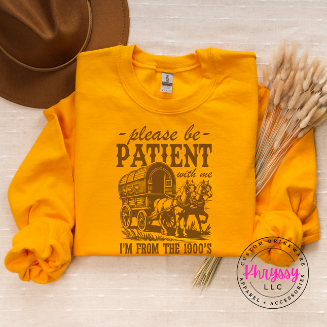 Cozy Gildan generational humor sweatshirt with vintage covered wagon design