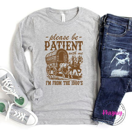 Layerable vintage humor long sleeve with charming covered wagon illustration