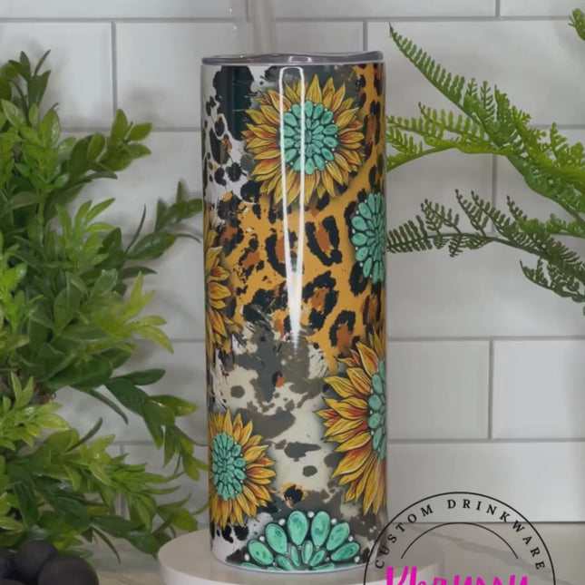 READY TO SHIP: Sunflowers and Cowhide 20oz Tumbler
