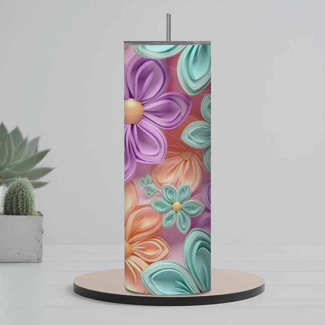 3D Pastel Flower 20oz Tumbler With Straw
