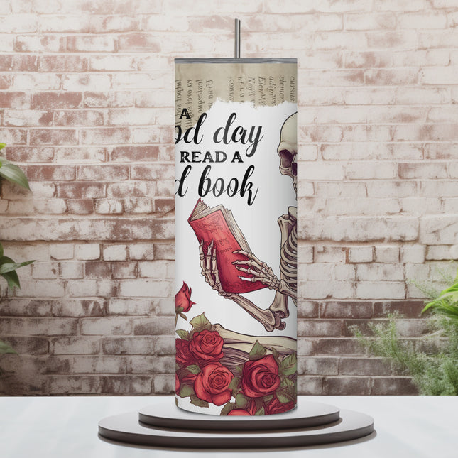 Roses & Pages Skeleton Reading 20oz Tumbler with Straw