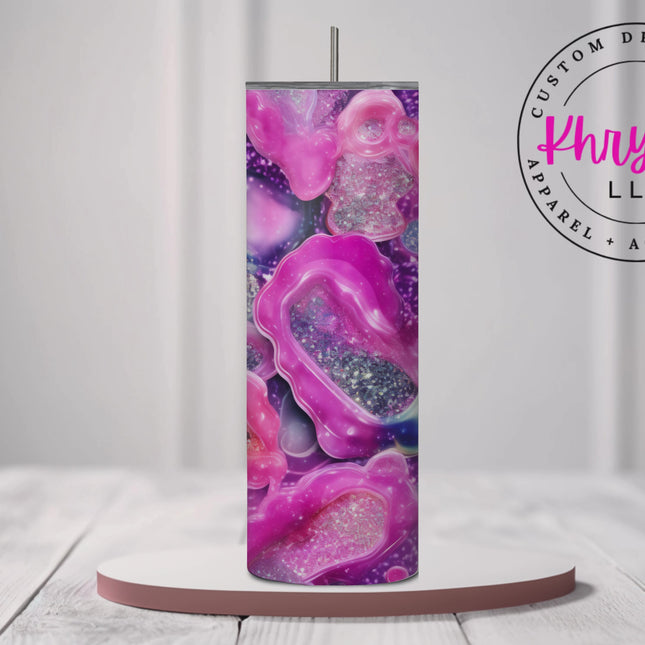 Gorgeous Fusion Pink and Purple Agate-Inspired 20oz Tumbler with Straw