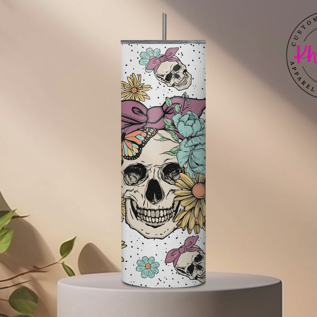 Skull and Butterfly 20oz Tumbler with Straw