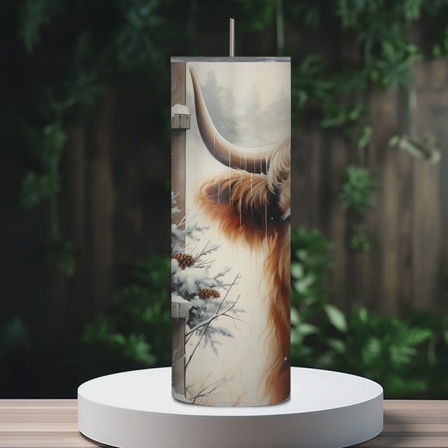 20oz Cozy Countryside Highland Cow Tumbler with Straw