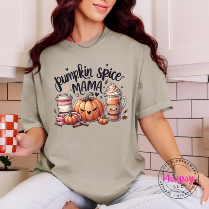 Sandstone Comfort Colors tee styled for fall with a pumpkin mama print.
