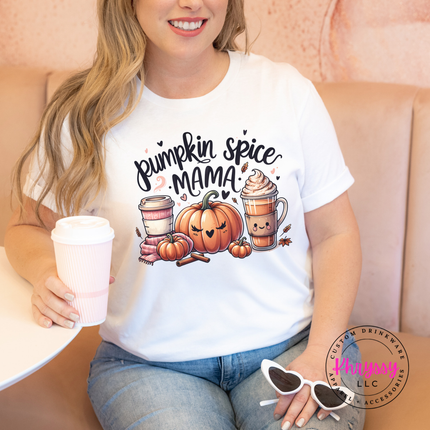 White pigment-dyed tee with a warm pumpkin spice design.