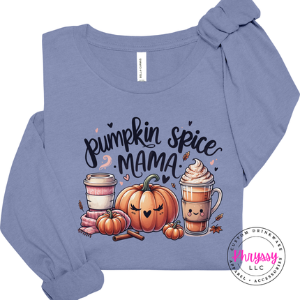 Lavender Blue long sleeve tee with the pumpkin spice mama fall design