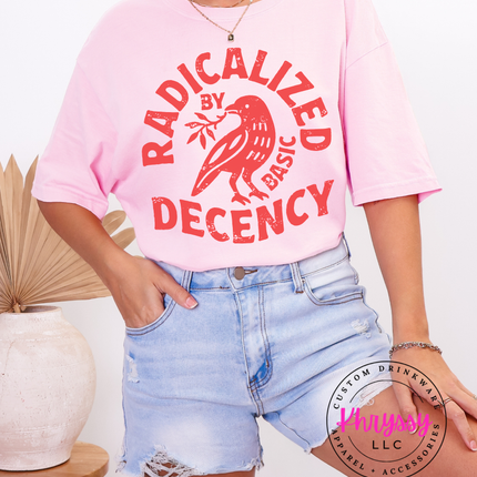 Radicalized Decency Graphic Sweatshirt | Unisex Trendy White Sweatshirt | Gift for Activists