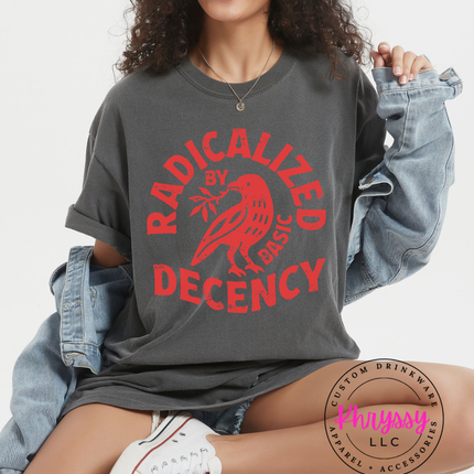 Radicalized Decency Graphic Sweatshirt | Unisex Trendy White Sweatshirt | Gift for Activists
