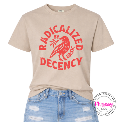 Earthy pigment-dyed bold graphic tee with striking red raven design