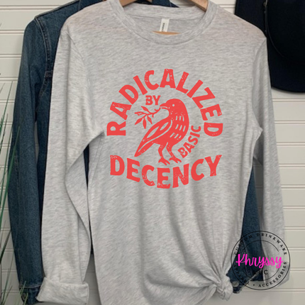 Layerable activism humor long sleeve with striking red raven design