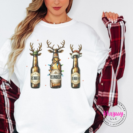 Flat lay of the Reinbeer reindeer beer Christmas tee in White.