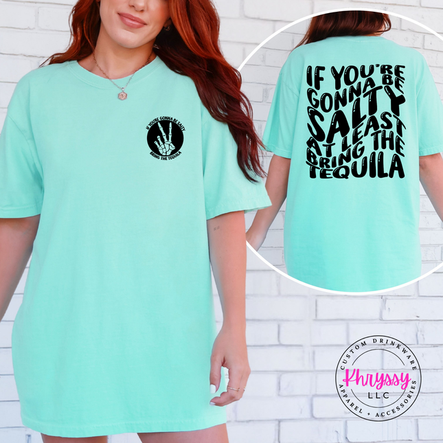 Island Reef garment-dyed tee featuring a funny black salty tequila back print.