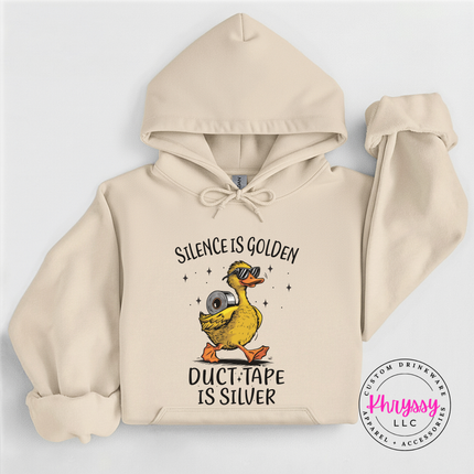 Warm pullover funny duck hoodie with silence is golden duct tape is silver