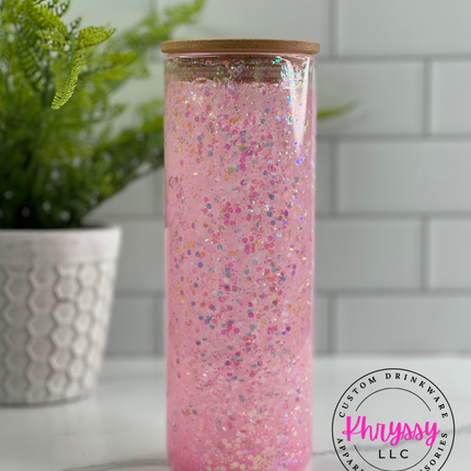 20oz Glitter Snow Globe Tall Libbey Glass Can with Straw