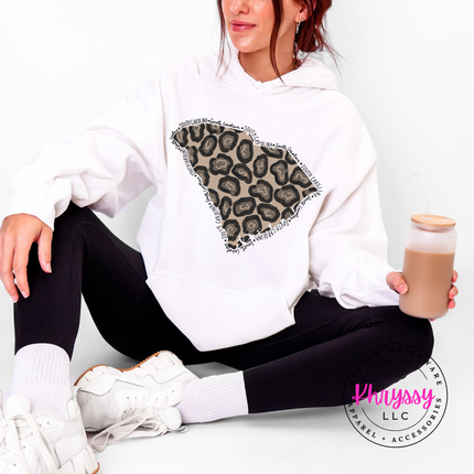 South Carolina Leopard Hoodie Warm Gift for SC Girls and Palmetto Pride