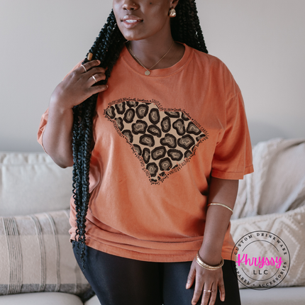 South Carolina Leopard Print State Tee for SC Pride and Local Gifts