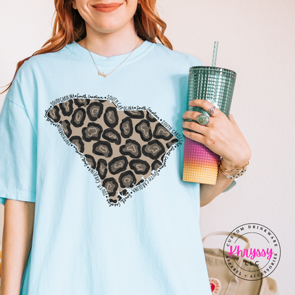 South Carolina Leopard Print State Tee for SC Pride and Local Gifts