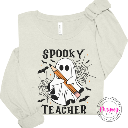Citron long sleeve tee with the spooky teacher bats and spider web print