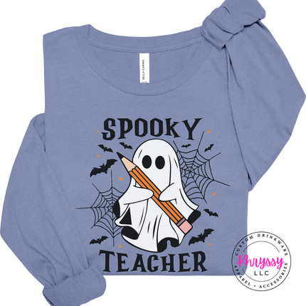 Light Violet long sleeve tee with the cute Halloween teacher ghost design
