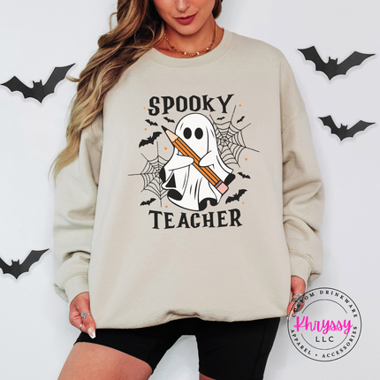 Sand crewneck sweatshirt with the cute Halloween teacher ghost design
