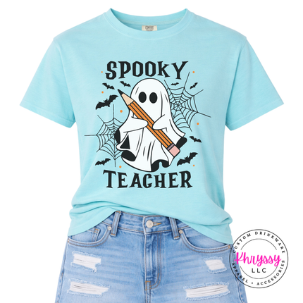 Chalky Mint tee with the spooky teacher bats and spider web print