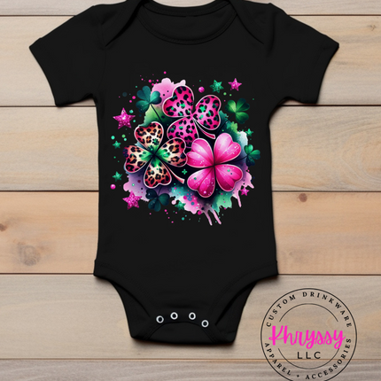 Lucky Leopard Cub Bodysuit: Clover Print Delight