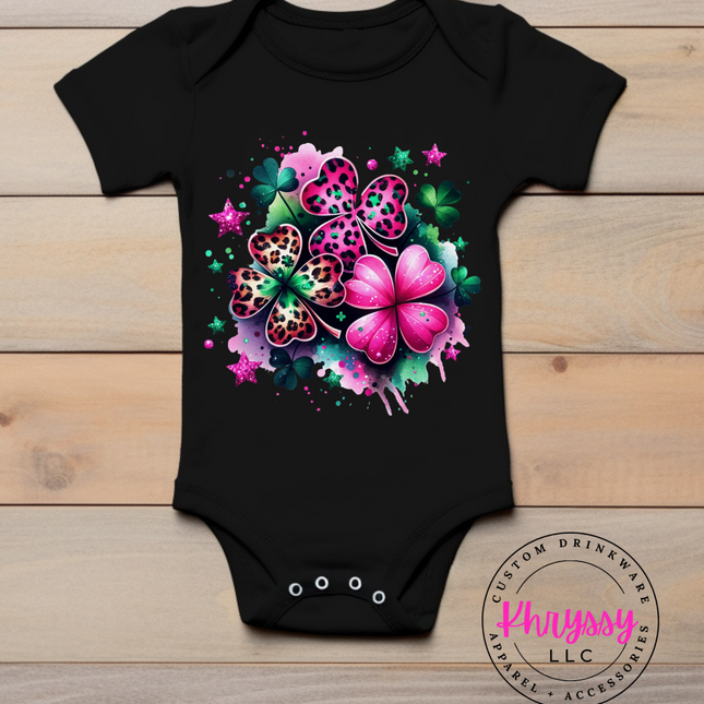 Lucky Leopard Cub Bodysuit: Clover Print Delight