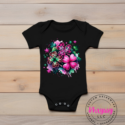 Lucky Leopard Cub Bodysuit: Clover Print Delight