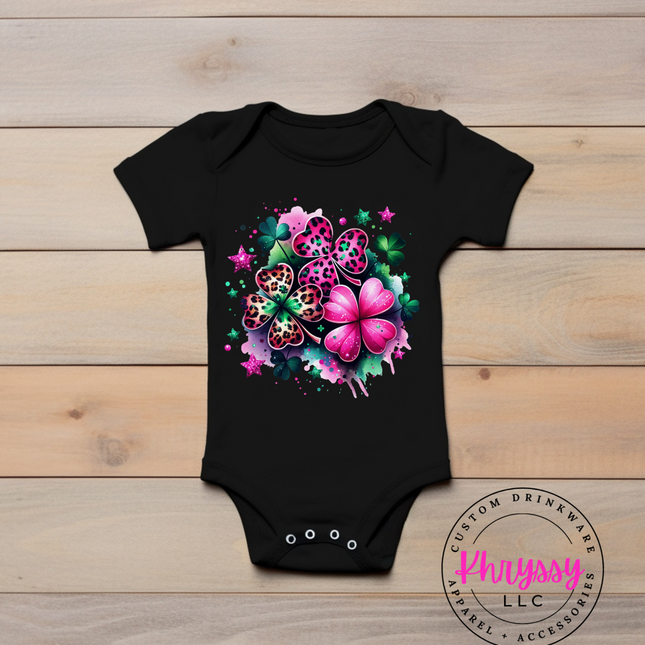 Lucky Leopard Cub Bodysuit: Clover Print Delight