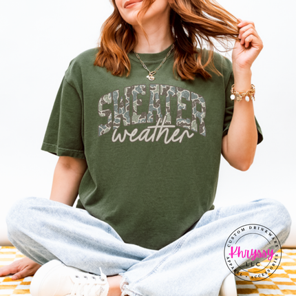 Close up of the Sweater Weather art on a Hemp tee.