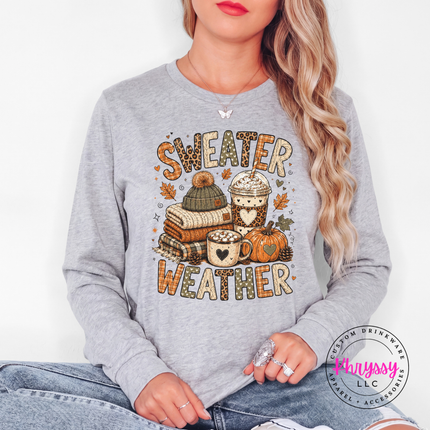 Athletic Heather long sleeve tee with the cozy sweater weather fall graphic