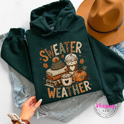 Forest hoodie with a sweater weather books and latte design