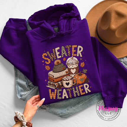 Purple hoodie with the cozy sweater weather fall design
