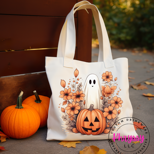 Ghost & Pumpkin Halloween Tote Bag