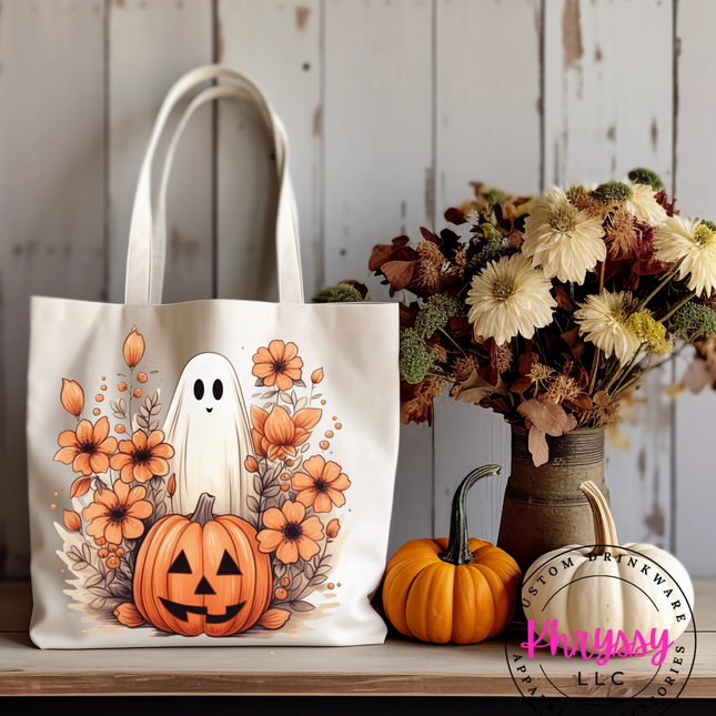 Ghost & Pumpkin Halloween Tote Bag