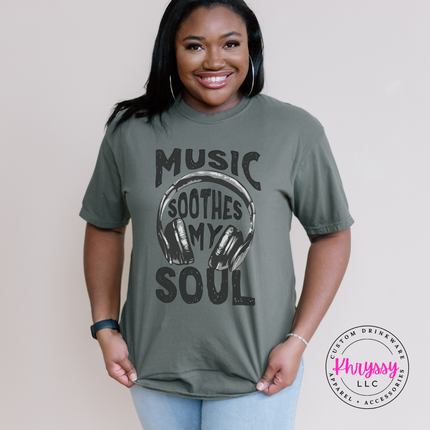 Music Soothes My Soul Headphones Statement Tee | Music Gift
