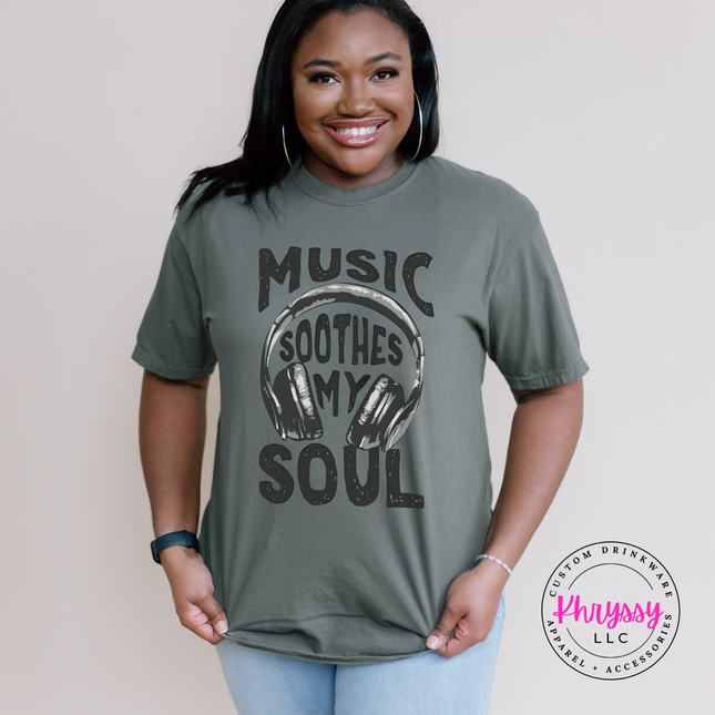 Music Soothes My Soul Headphones Statement Tee | Music Gift