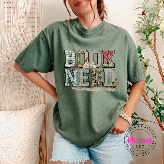 Book Nerd Floral Collage Letters Tee | Reader Gift for Women